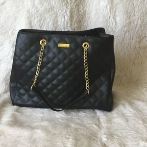 Black Quilted Shoulder Tote Bag with Gold Chain Straps